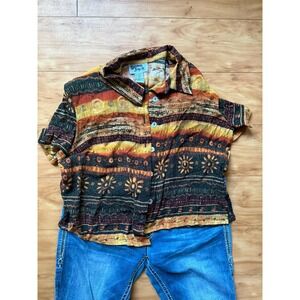 Dawn Joy II Vintage Southwestern Tribal Print Button Down Shirt Orange 14P